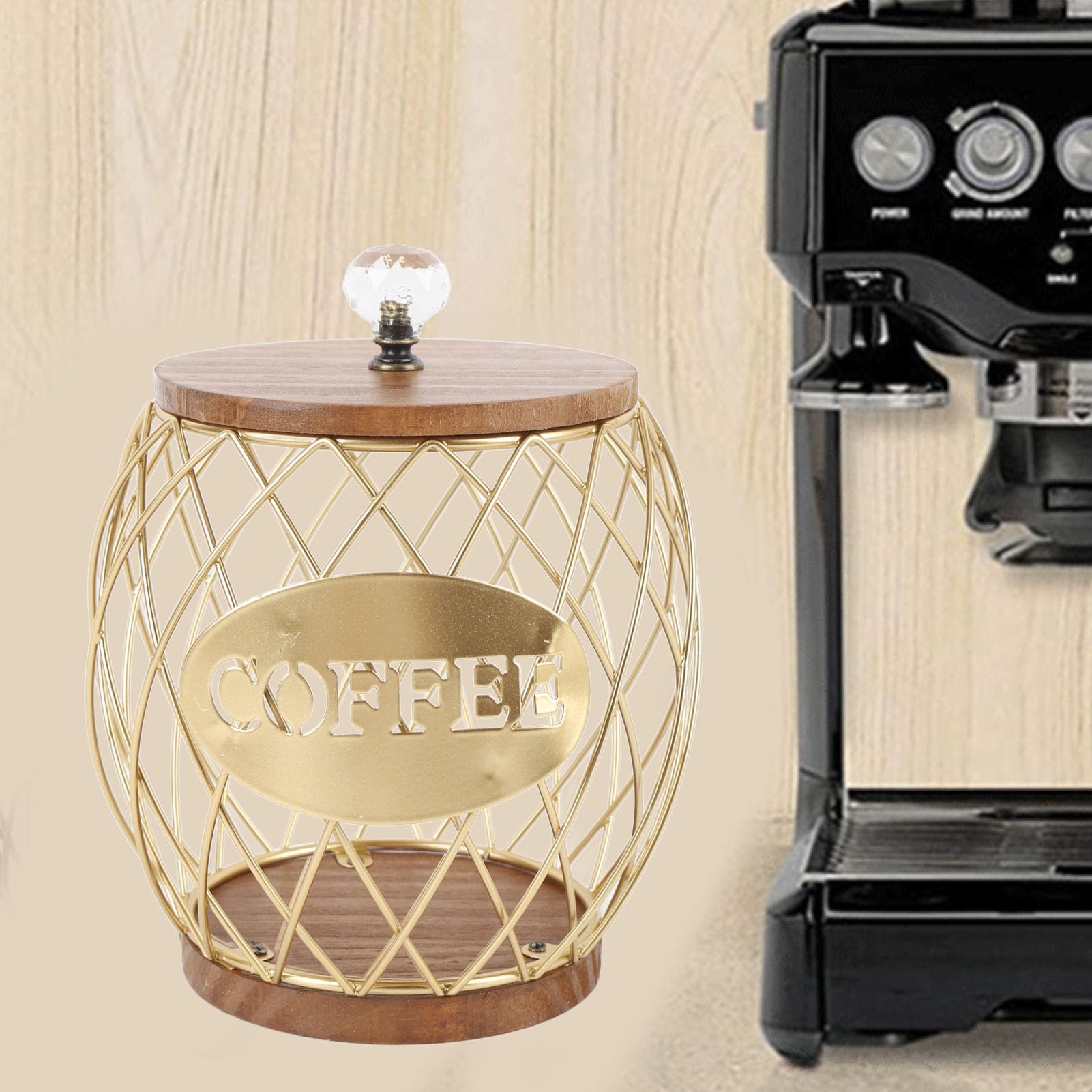 Porta Capsule di caffè a Forma di Frutta Elegante Porta Capsule di caffè con Base in Legno Coperchio Decorazioni per la Casa (Oro)