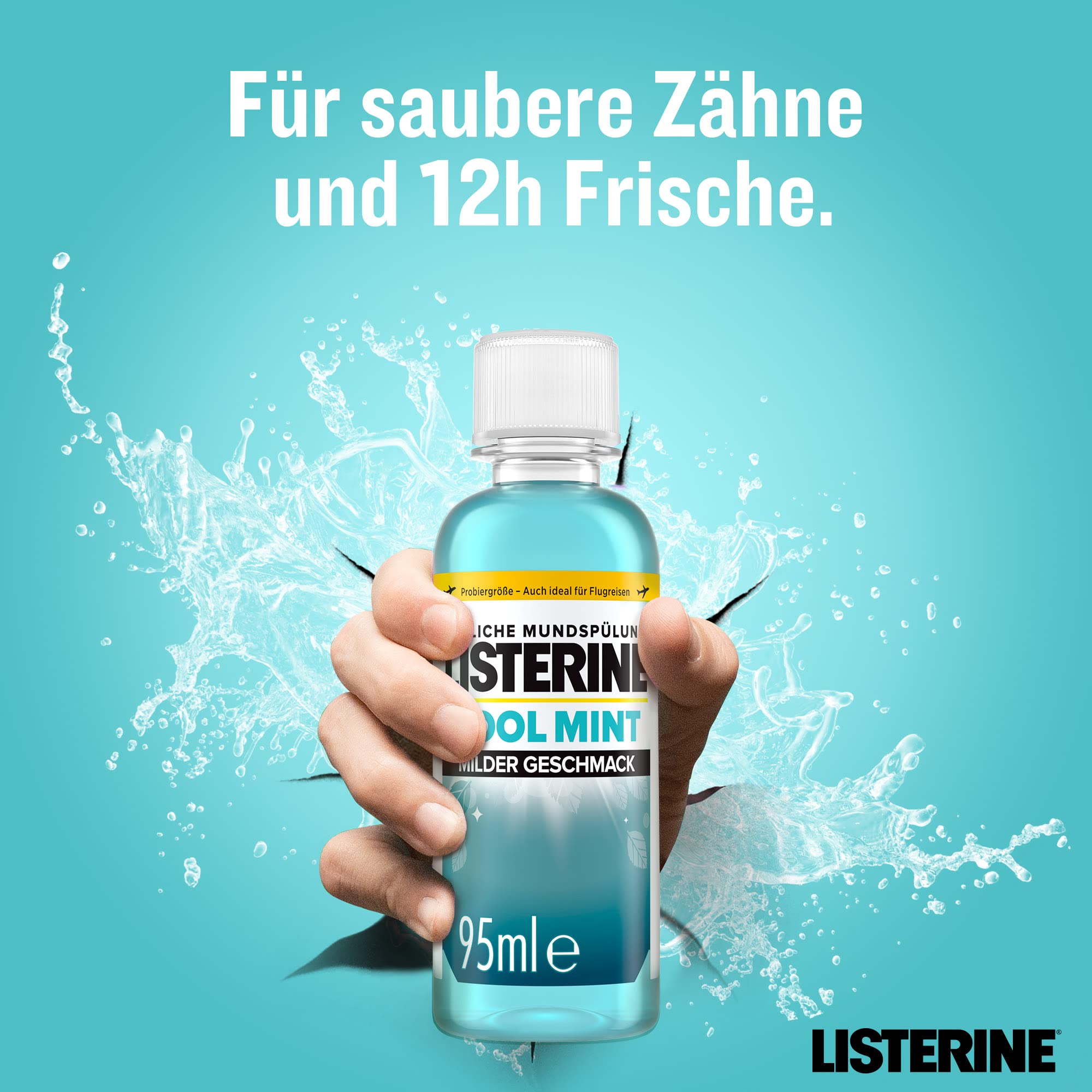 Listerine Cool Mint milder Geschmack 24x95 ml antibakterielle Mundspülung ohne Alkohol mit ätherischen Ölen, für ein langanhaltendes Frischegefühl