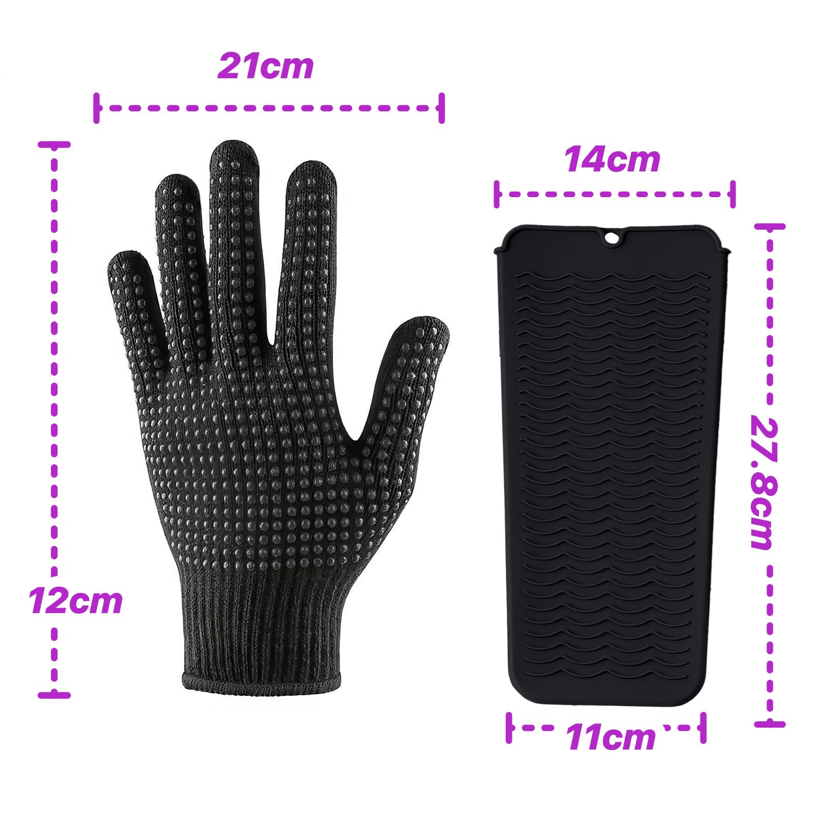 1 Gants Résistants à la Chaleur pour Fer à Friser +1 Coussin D'isolation Thermique en Silicone,Gant anti chaleur,pour Coiffure Gants Thermiques de Salon pour lisseur lisseur fer a boucler,Noir