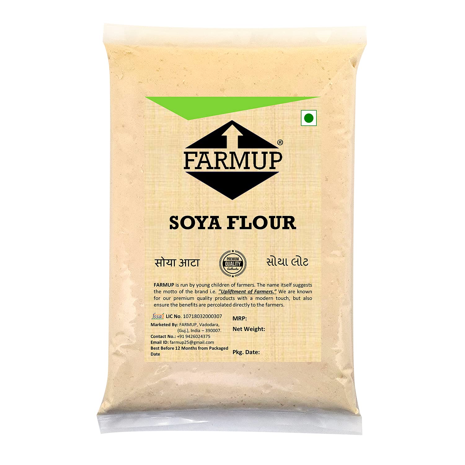 FARMUP Soya Flour, High in Protein, Low in Carbs, (Soyabean Atta) 900g