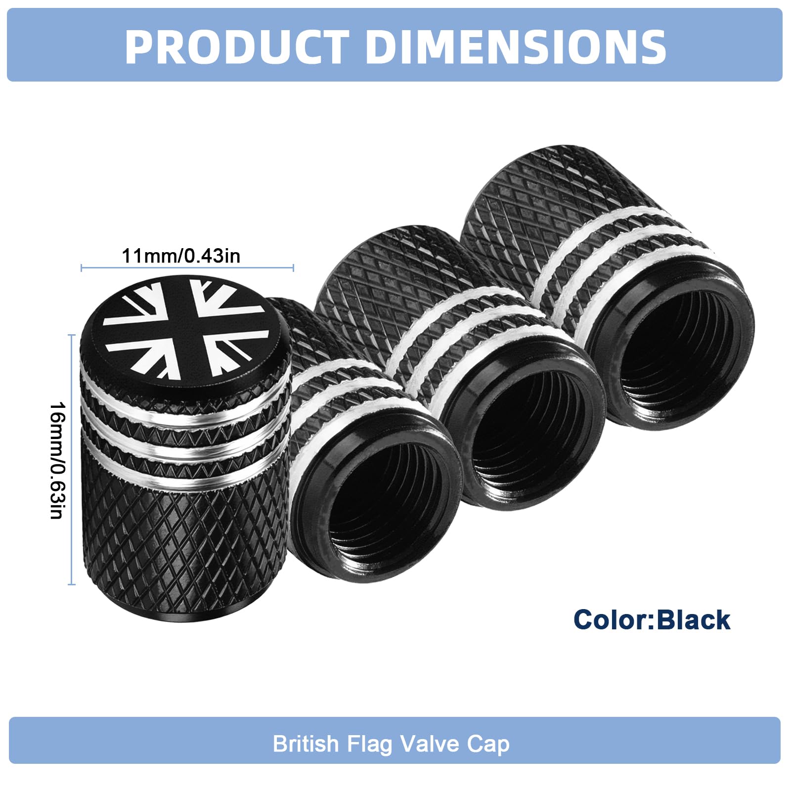 4PCs Tyre Valve Caps,Dust Caps for Car Tyres,Aluminum Tire Valve Stem Cap,Corrosion Resistant Tire Valve Covers Replacement with O Seal Ring,Universal Dust Cap for Cars,SUVs,Motorcycles (Blue) - 2