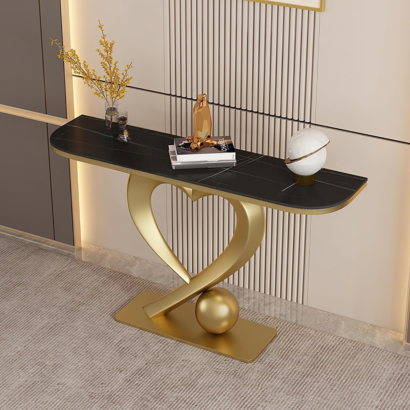Consolle Moderna con Base Geometrica in Metallo, tavolino d'appoggio in Stile Industriale per Ingresso, Soggiorno, corridoio, atrio (5,120 cm/47,5 Pollici)