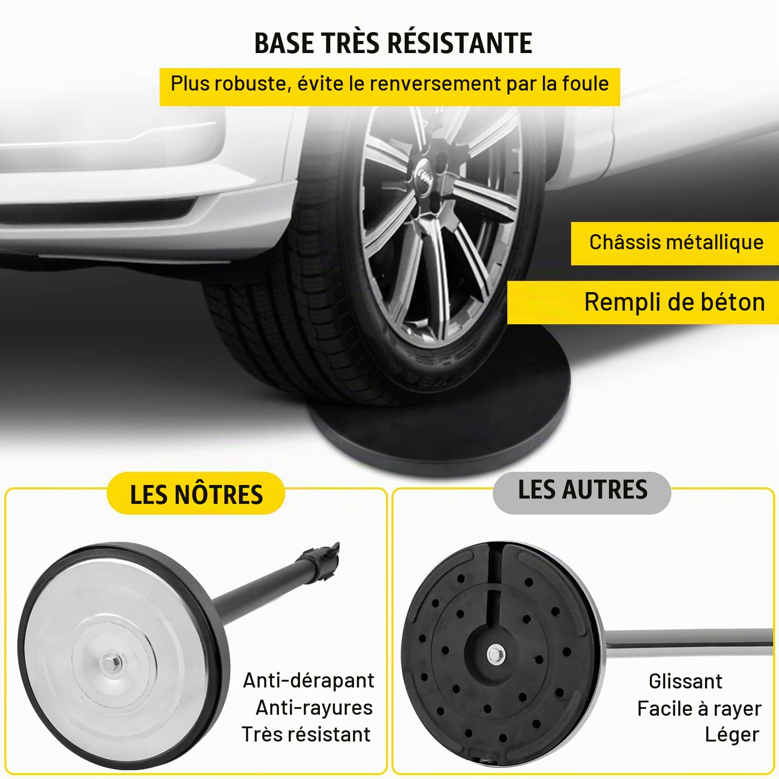 VEVOR Poteau de guidage, 4 pcs, barrière de balisage pour contrôle de foules avec sangle rétractable noire 2 m, ruban de barrière, support de barrière avec base en béton et métal, pour théâtre, hôtel