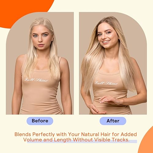 Miniatura 6 de Fshine Extensiones de cabello humano real con cinta adhesiva, color rubio raíz oscuro, 22 pulgadas, color marrón ceniza degradado a rubio,