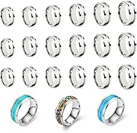 Starry 21PCS Stainless Steel Grooved Ring Blanks US Sizes 6-12, 8mm Wide for DIY Resin Jewelry, Wedding Bands & Crafts (Silver)