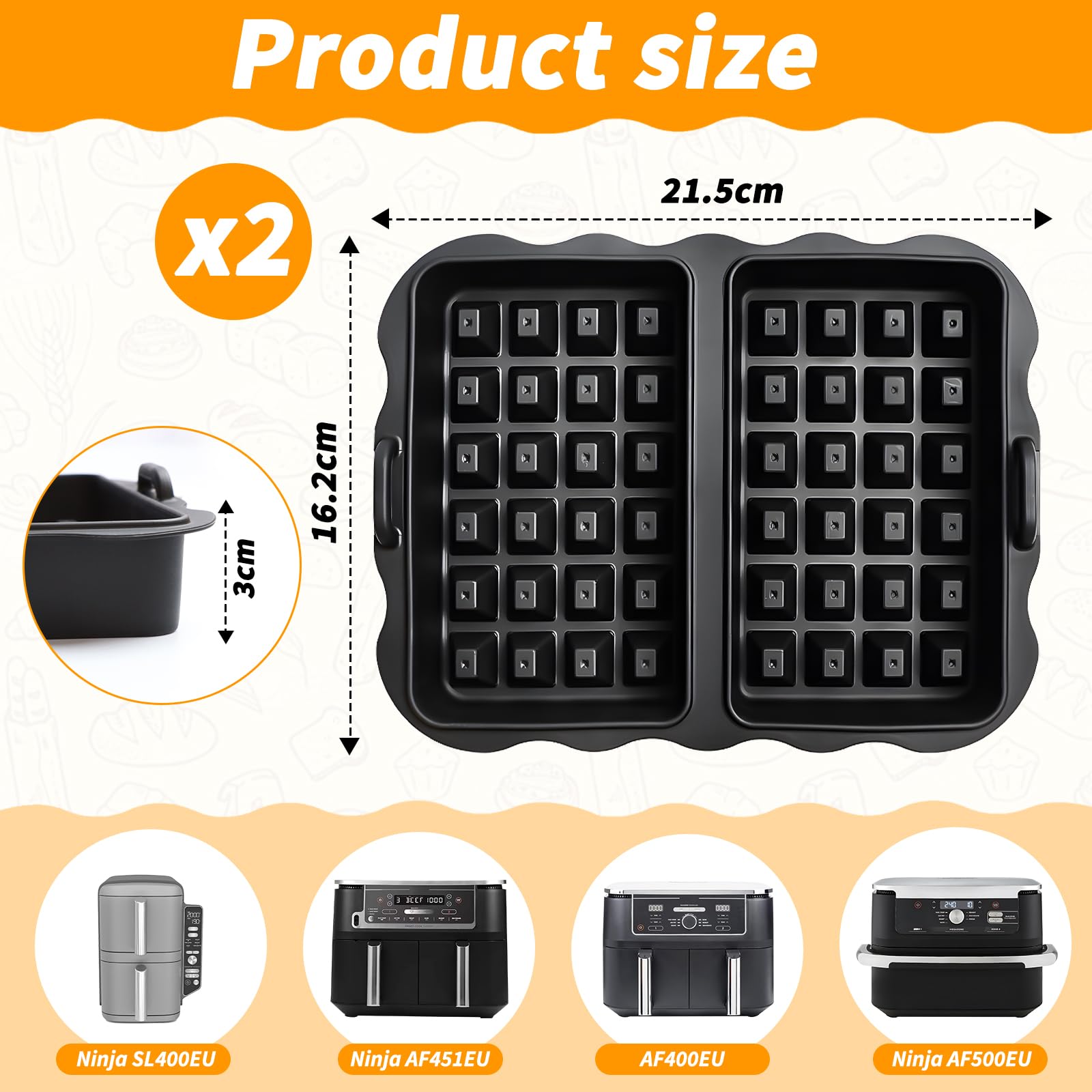 2 Stampi Waffle In Silicone Per Friggitrice Ad Aria - Compatibile