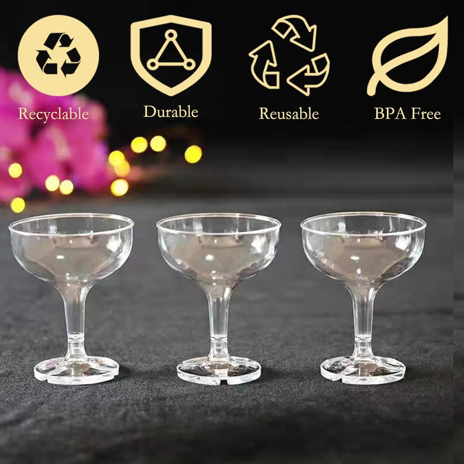 40 PCS Champagne Tower Glasses, 5 Oz Plastic Champagne Coupe Glasses, Champagne Glasses Plastic Disposable, Clear, Unbreakable