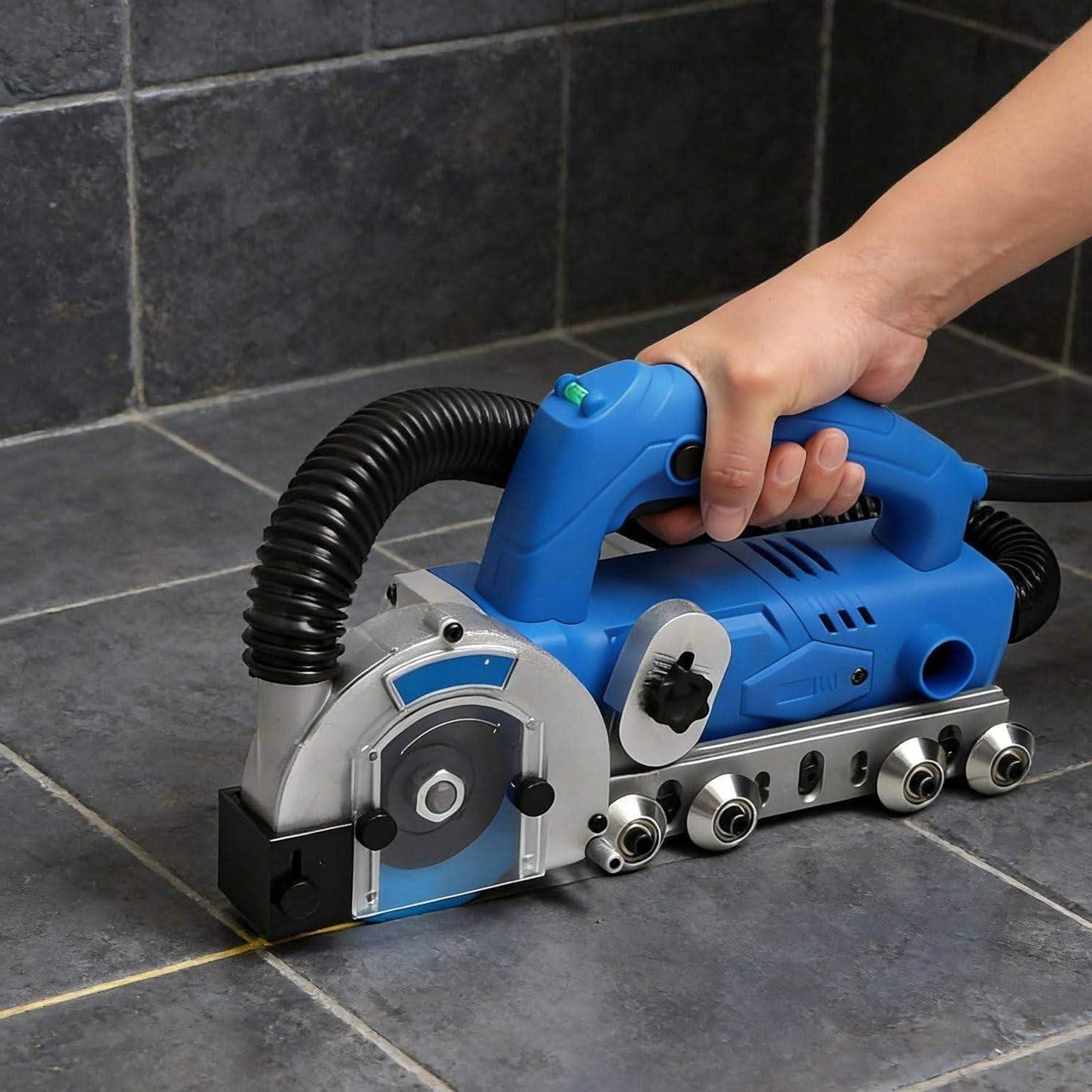 Máquina eléctrica de limpieza de costuras de azulejos, limpiador de juntas de azulejos de 1200 W con profundidad de corte ajustable, herramientas para eliminar cemento viejo y calafatear con 3 hojas