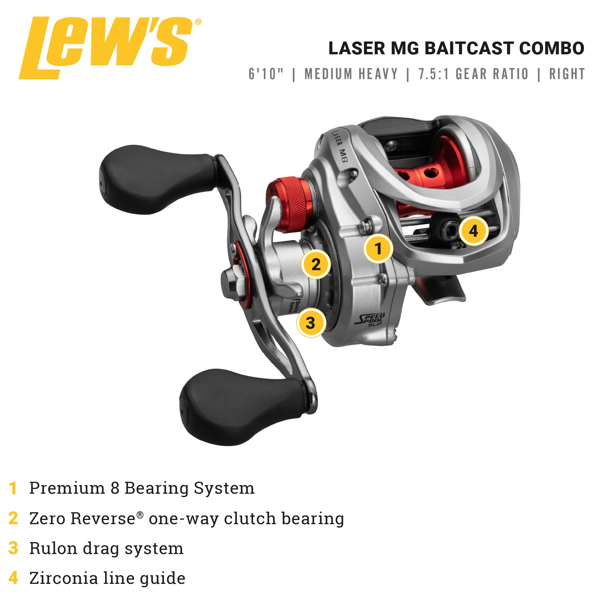Lewslaser Mg Speed Spool Baitcast Reel And Fishing Rod Combo