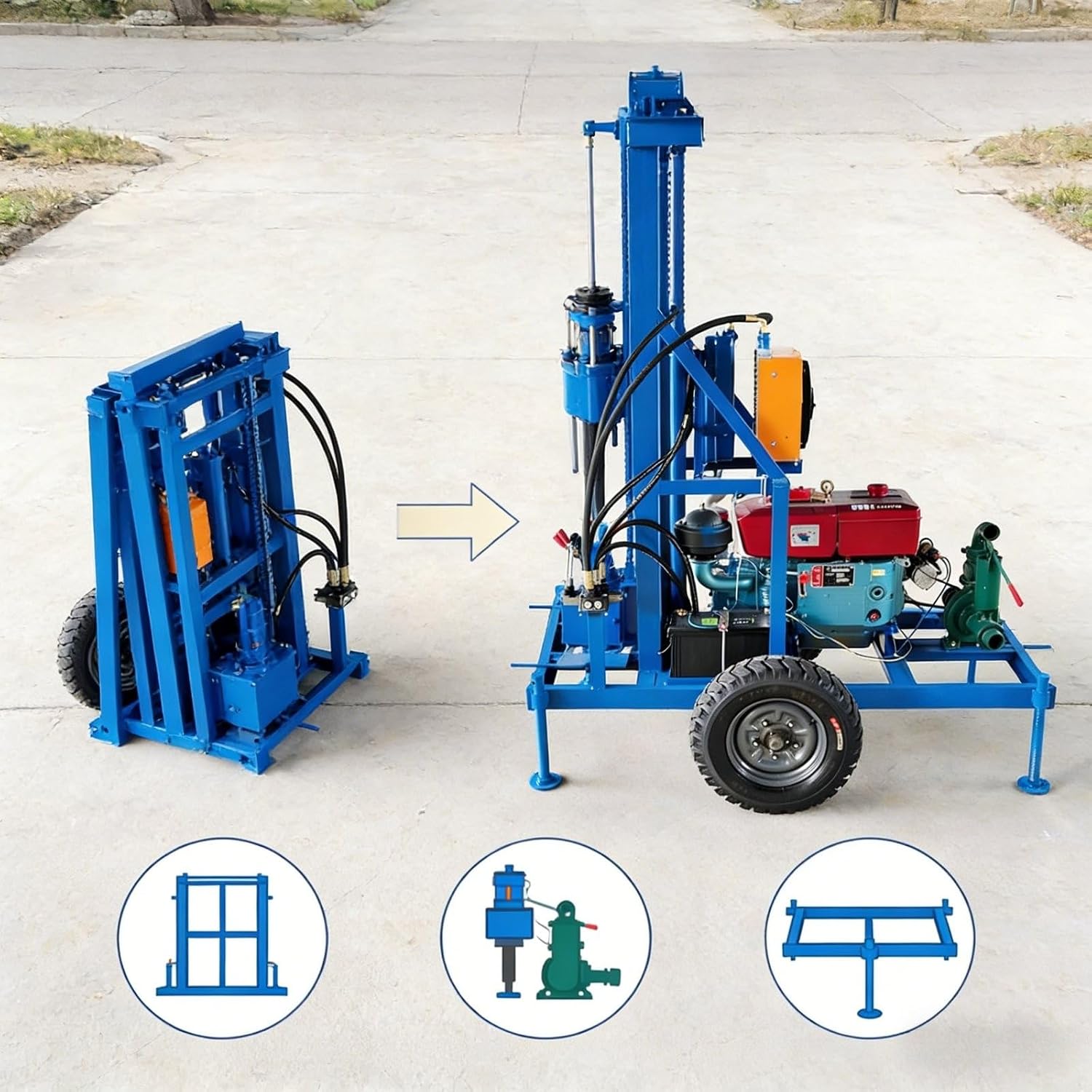Water Well Drilling Machine Portable Design, Mobile Borehole Rig with Mud Pump System for Backyard Wells Small Farms and Rural Water Supply