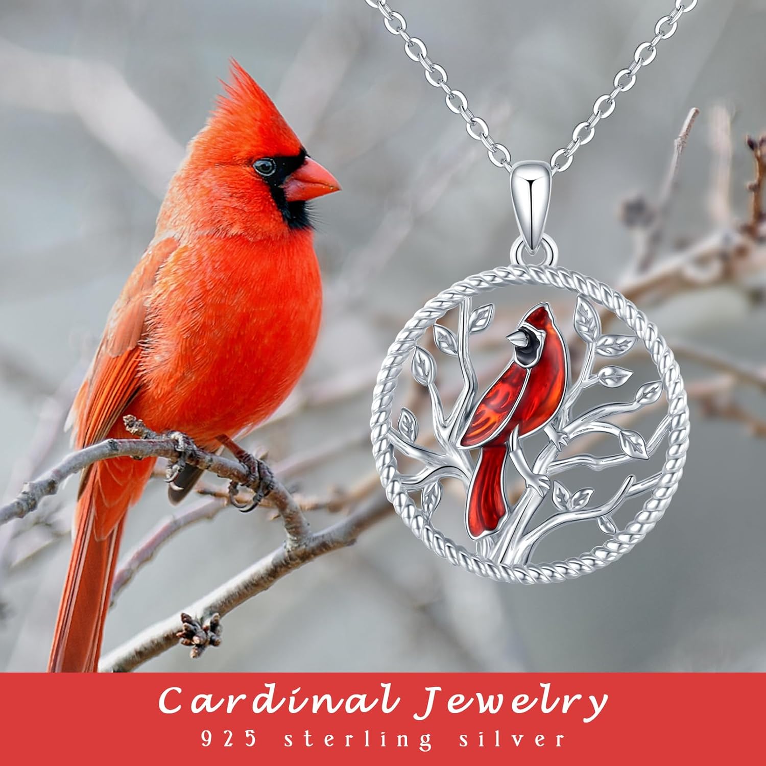 Cardinal Necklace 925 Sterling Silver Cross Cardinal Necklace Red Bird Necklace for Women Animal Pendant Sympathy Cardinal Jewelry Gift - Image 6