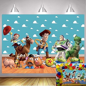 Amazon Com Cartoon Toy Story Blue Sky White Clouds Backdrop Kids Birthday Party Boy Baby Shower Background Step And Repeat Dessert Table Decoration Banner Photo Studio Photography Props 7x5ft Camera
