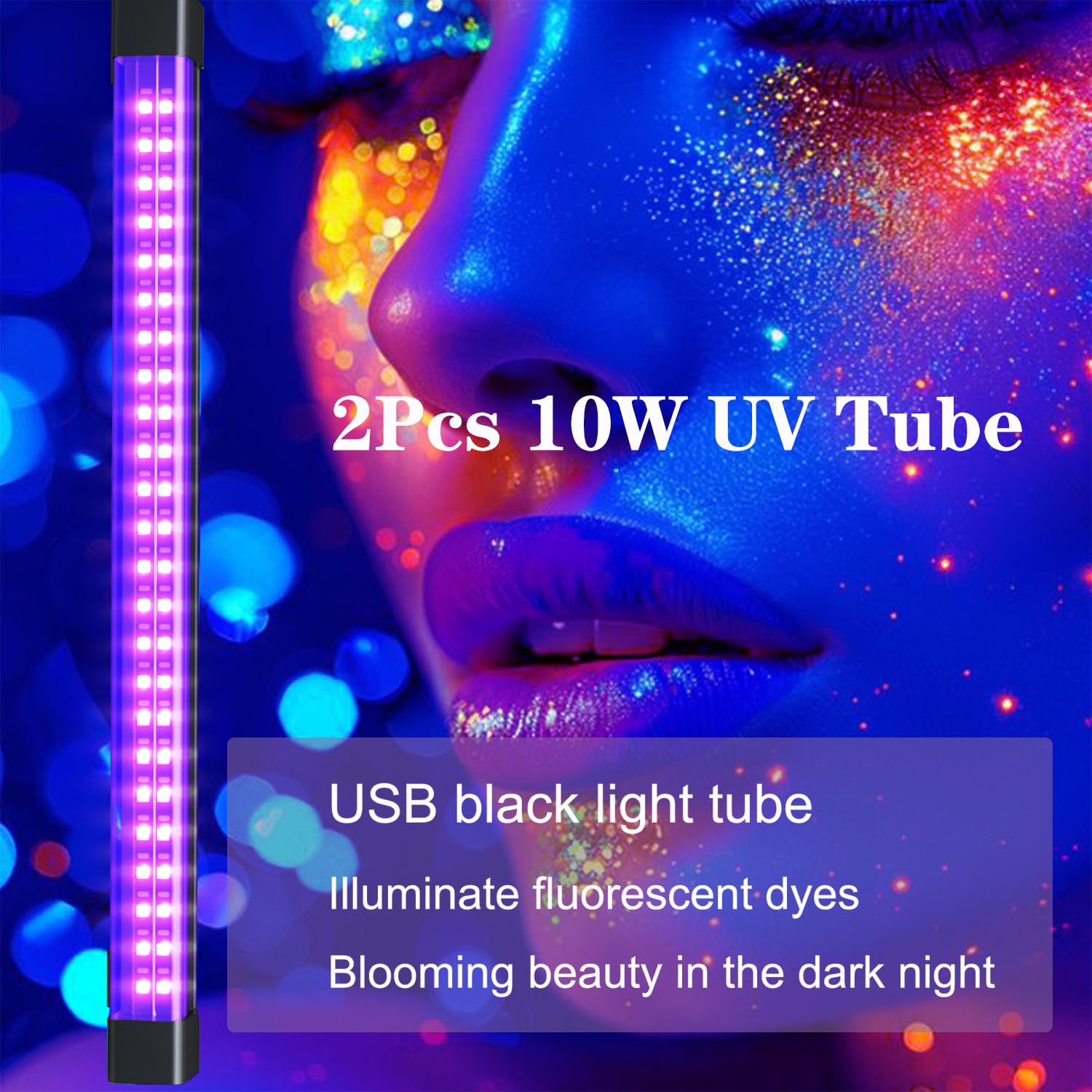 2Pcs Ricaricabile 10W Barra LED UV Lampada di Luce Nera, USB Black Light per Scena di Natale Halloween DJ Disco Black Light Effetto Fluorescente di Palcoscenico
