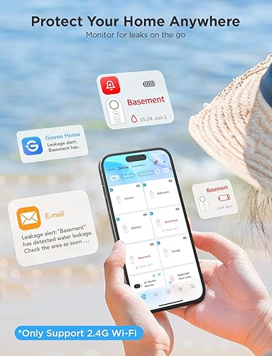 Miniatura 2 de Govee - Paquete de 3 sensores WiFi de agua, detector de fugas de 100 dB, alarma ajustable y alertas en aplicación, alerta de fugas y goteo por
