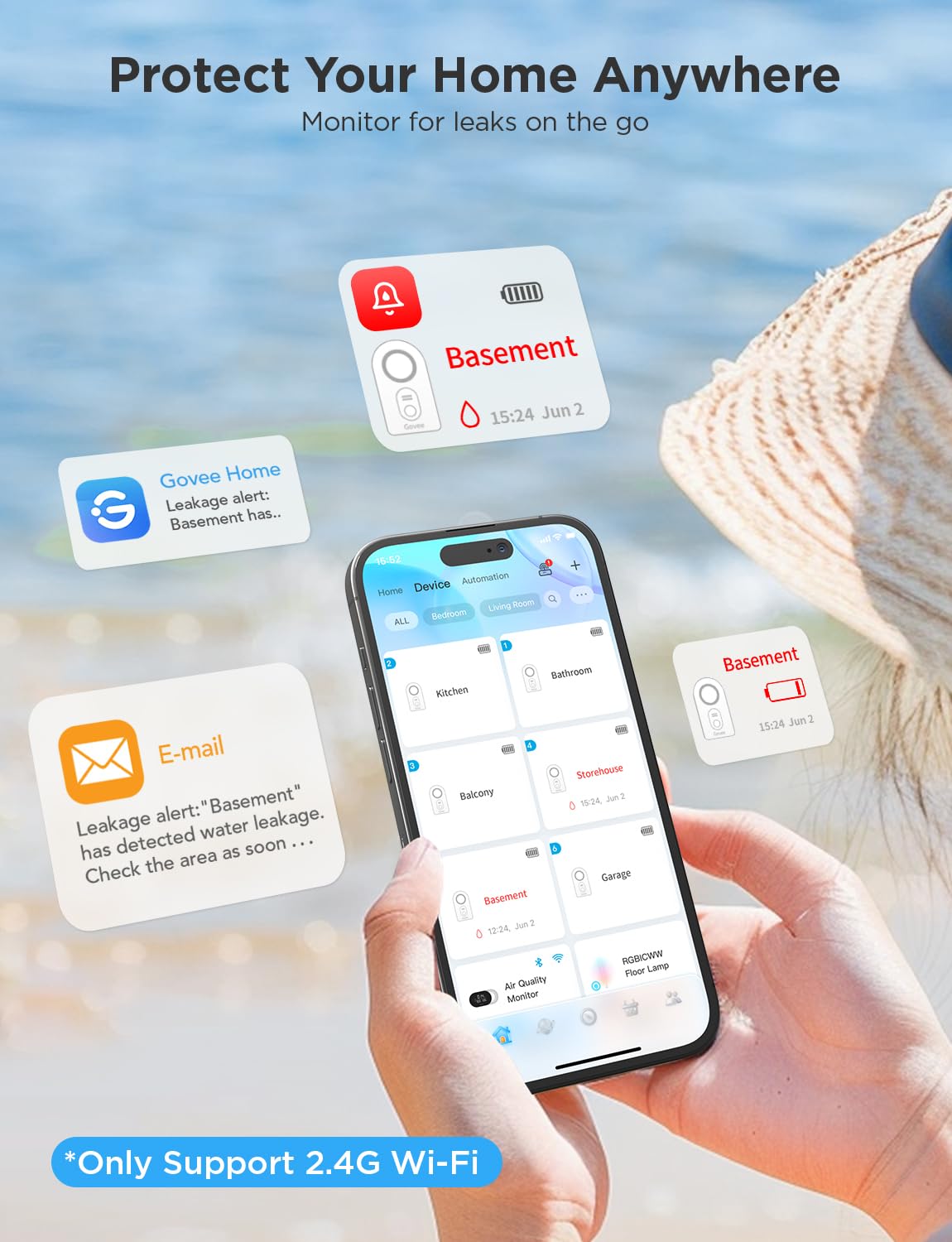 Govee WiFi Water Sensor 3 Packs, Smart Water Leak Detector Bundle with