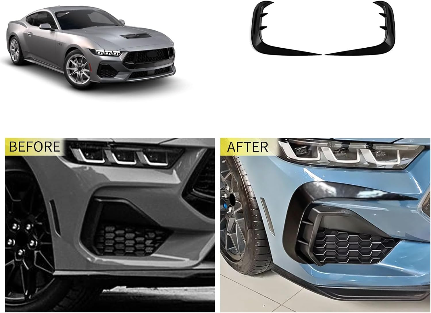 Front Fog Light Eyebrow Cover Compatible With Ford Mustang GT/GT Premium 2026 2025 2024 Fog Light Blade Trim Exterior Car Accessories ABS 2PCS(Glossy Black Style)