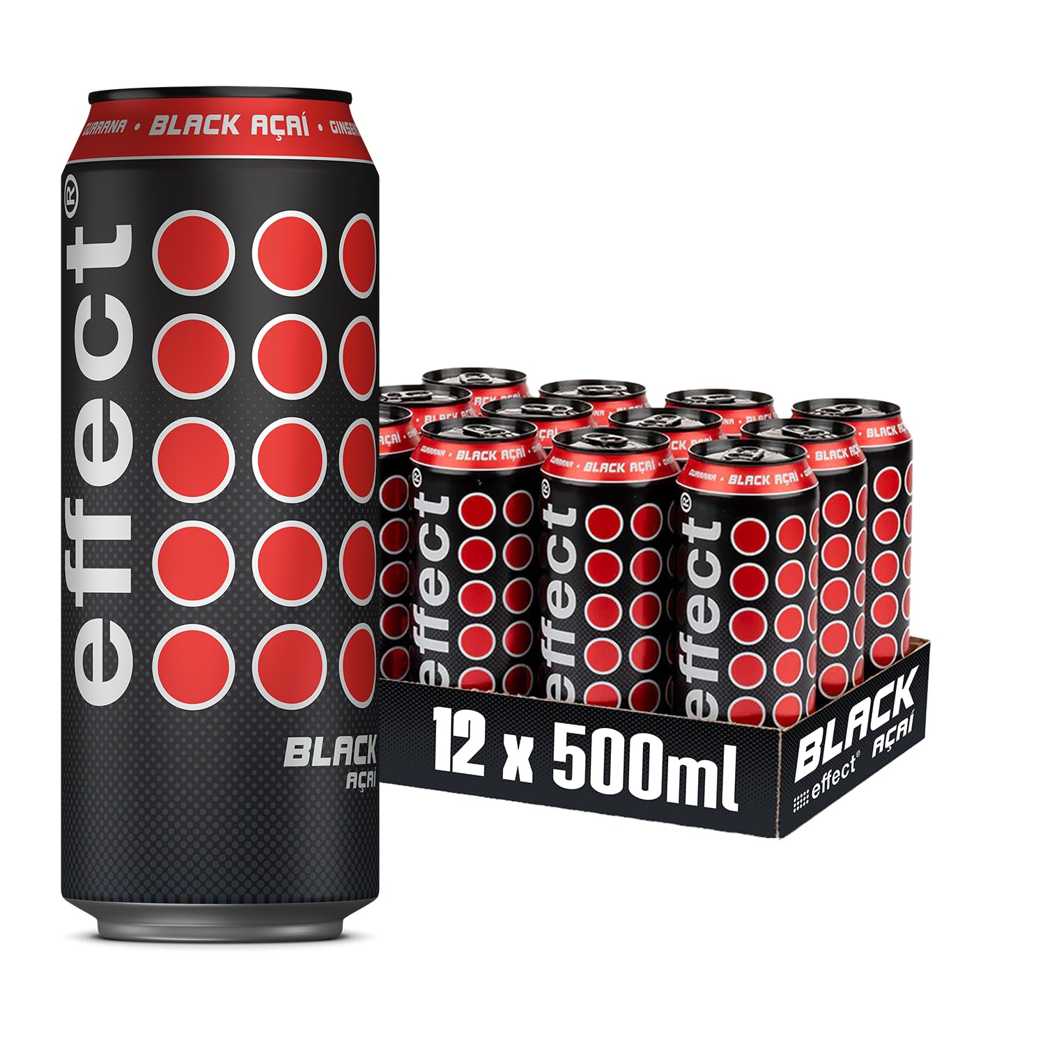 effect BLACK ACAI Energy Drink – Tray mit 12 x 500 ml Energy Dosen Einweg, Koffeinhaltiges Erfrischungsgetränk mit B-Vitaminen – fruchtiger & exotischer Acai Geschmack, vegan