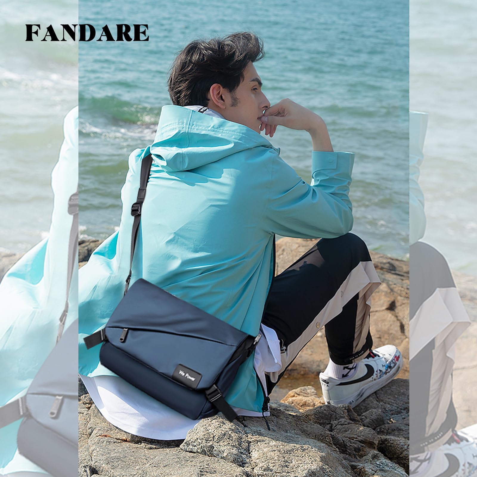 FANDARE Ultraleich Umhängetasche Herren Schultertasche Männer Hängetasche Arbeitstasche Nylon Messenger Bag für Alltag Freizeit Arbeit Büro Reisen Schule Wasserdicht Herren-Schultertaschen Dunkelblau