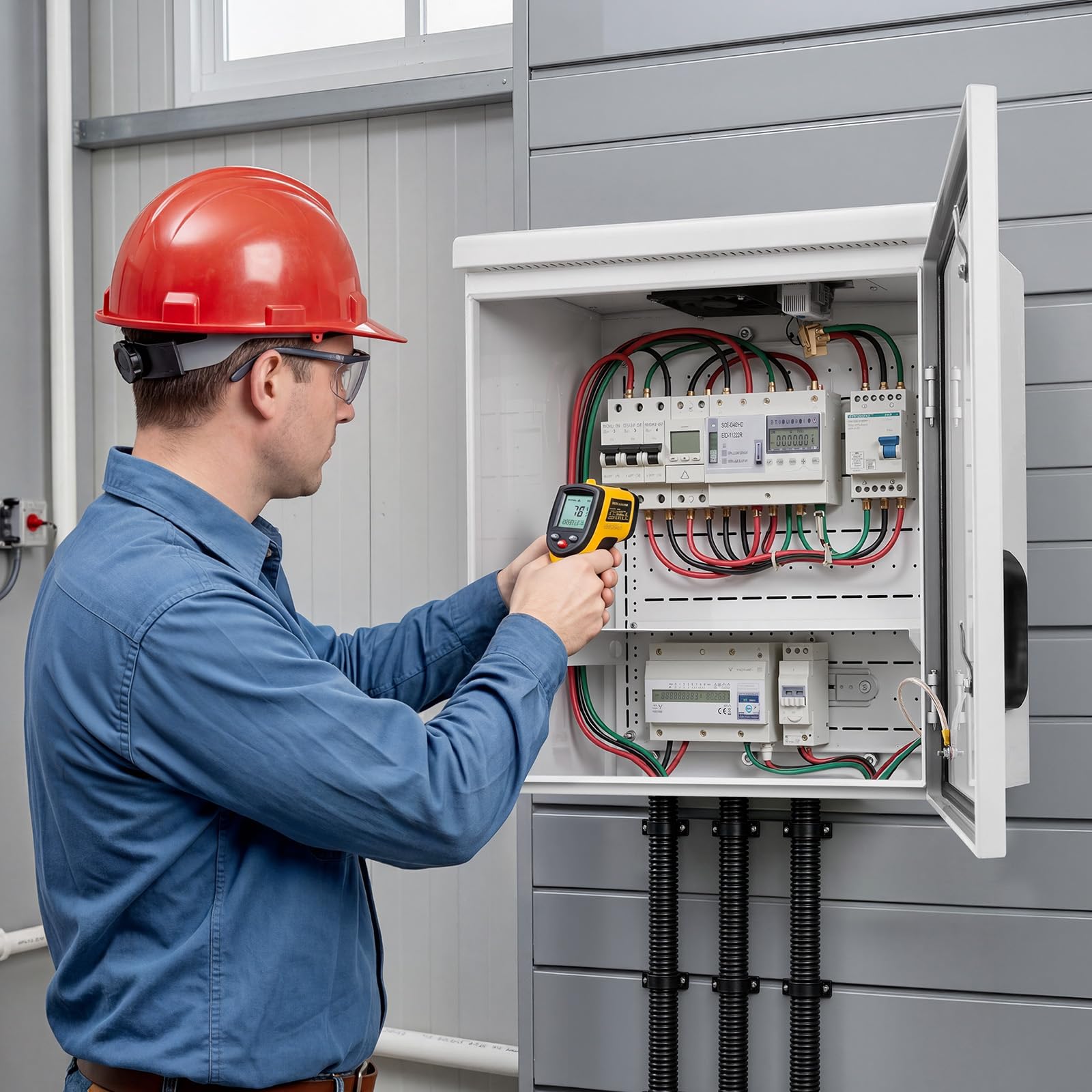 VEVOR Caja eléctrica impermeable IP65, caja de control de acero laminado en frío con termostato, ventilador y cubierta de lluvia, caja de conexiones con cerradura armario de control exterior 60 x 30 x