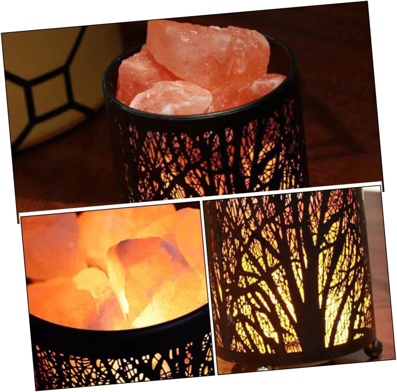 VILLCASE Himalayan with Iron Basket Decorative Accent Lamp for Bedroom Living Unique Handcrafted Night Light for Indoor Home Decor US Plug