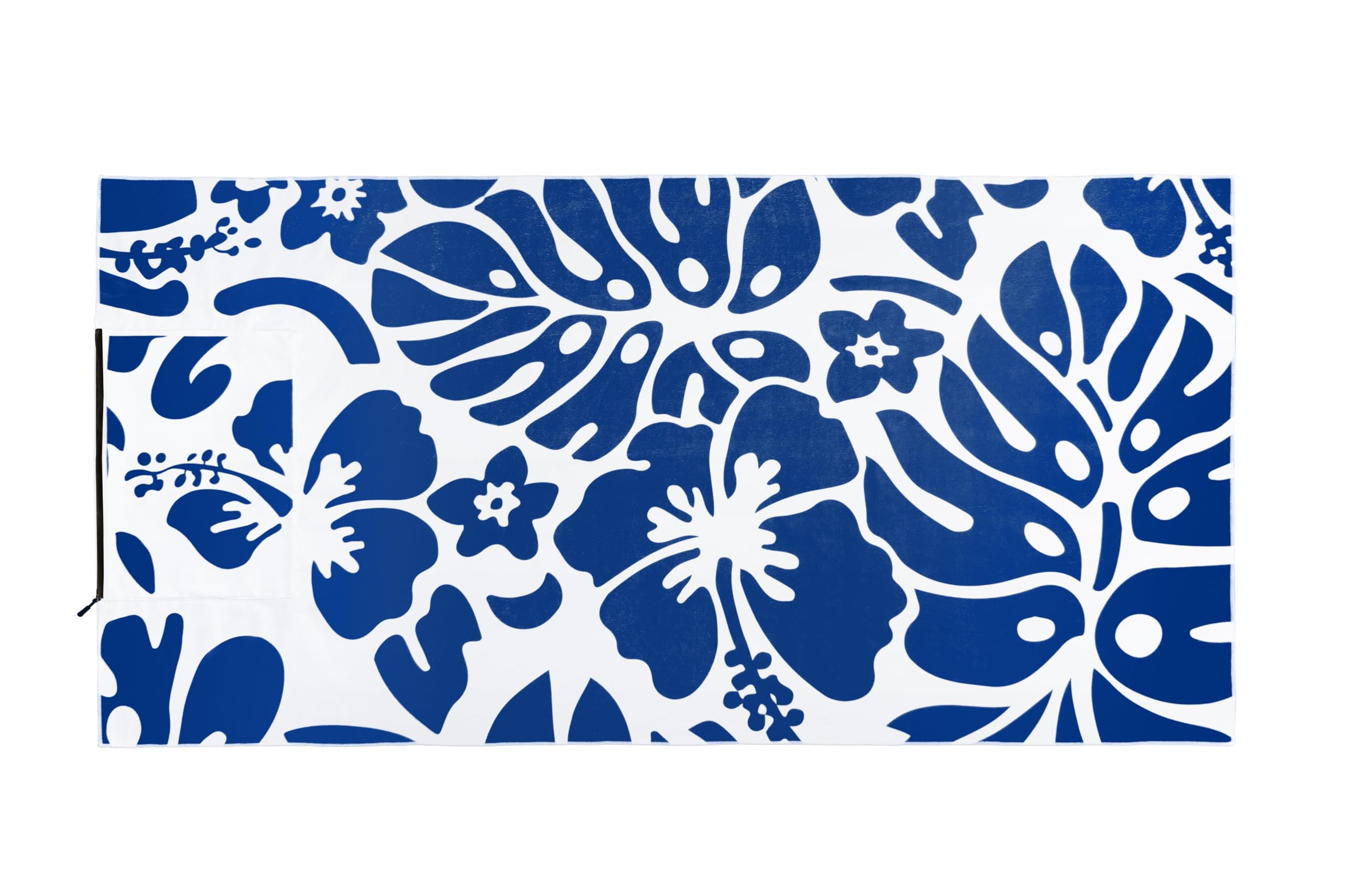 Olly & Rose Lussuoso telo mare grande in microfibra con tasca con cerniera e cuscino gonfiabile e motivo reversibile 90 x 160 cm blu - 300 g/m² in microfibra di lusso leggero asciugamano da viaggio