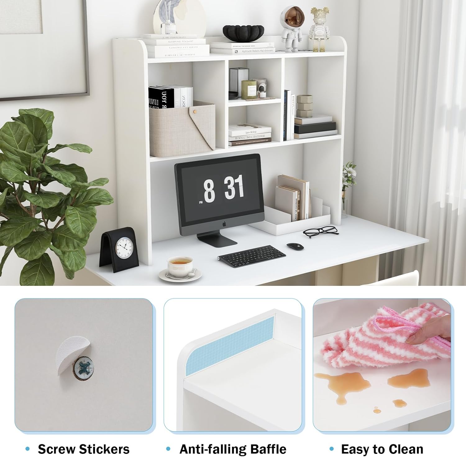 COBANA Desktop Bookshelf, Countertop Storage Hutch with 5 Shelves for Computer Desk, Desk Shelf for Top of Desk Organizer for Office Home Dorm, White