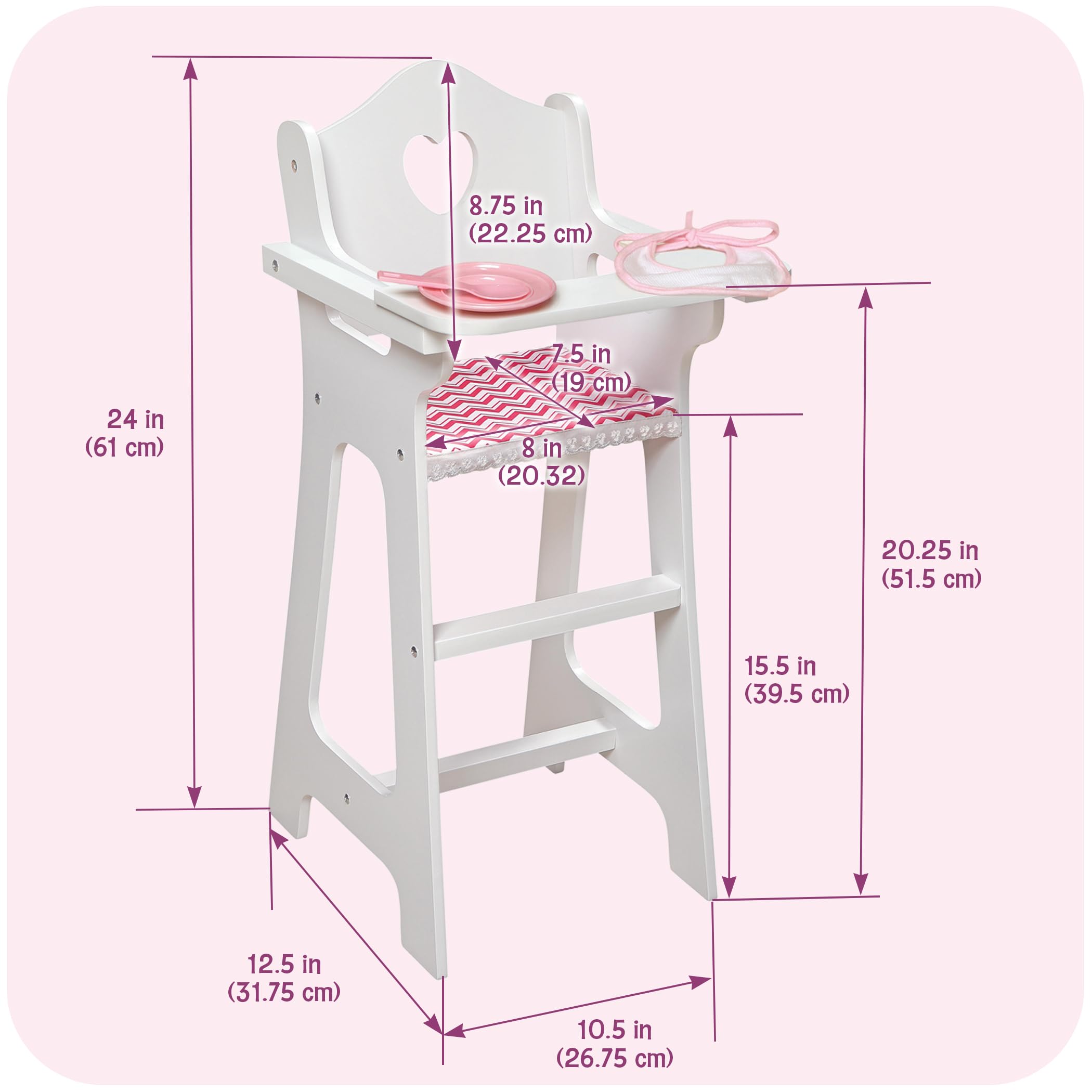 Amazon.com: Badger Basket Chevron Doll High Chair with Plate, Bib
