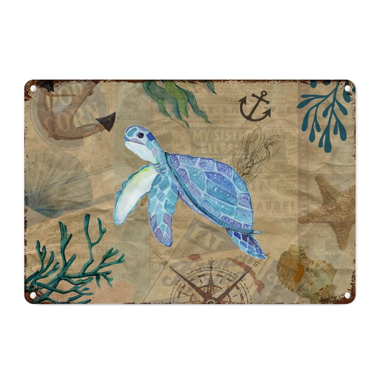 Plaque en métal tortue de mer étoile de mer bleue décoration murale rétro maison 30x45cm