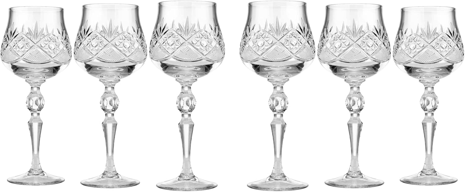 Elegant and Modern Decorative Design Wine Glassware Set for Parties, Events, Wedding, Birthday Programs, and Home Bar - Set of 6 Glasses (10 oz)