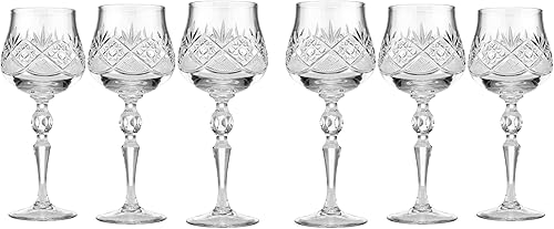 WORLD GIFTS Elegant and Modern - Juego de 6 copas de vino hechas a mano con cristal ruso para fiestas, copa de vino de 8 onzas, juego de 6