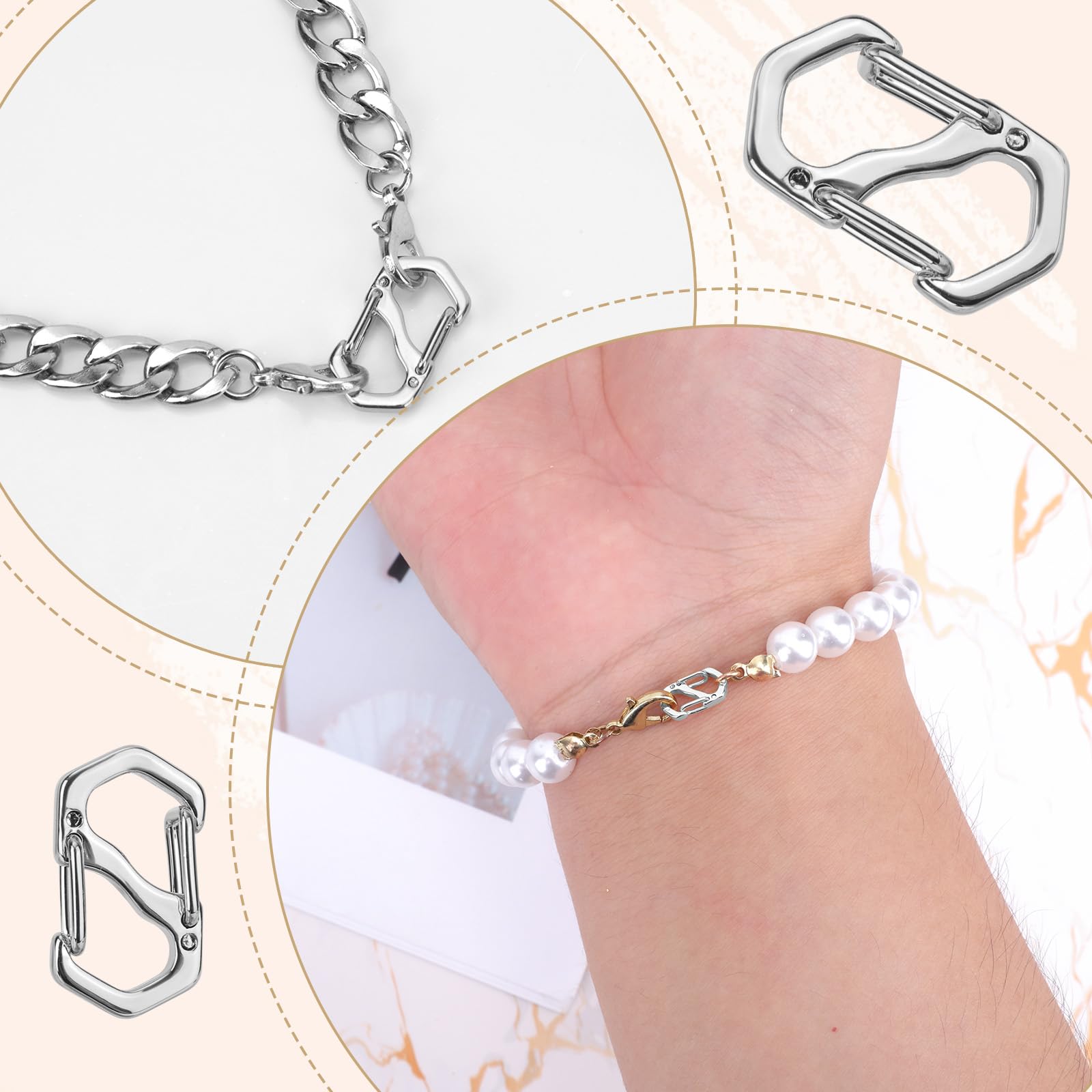 Chiusura a Moschettone a Doppia Apertura in Acciaio Inossidabile, Accorciatore per Collana e Bracciale, Fermagli per Gioielli Fai da Te (Argento) 12 Pezzi