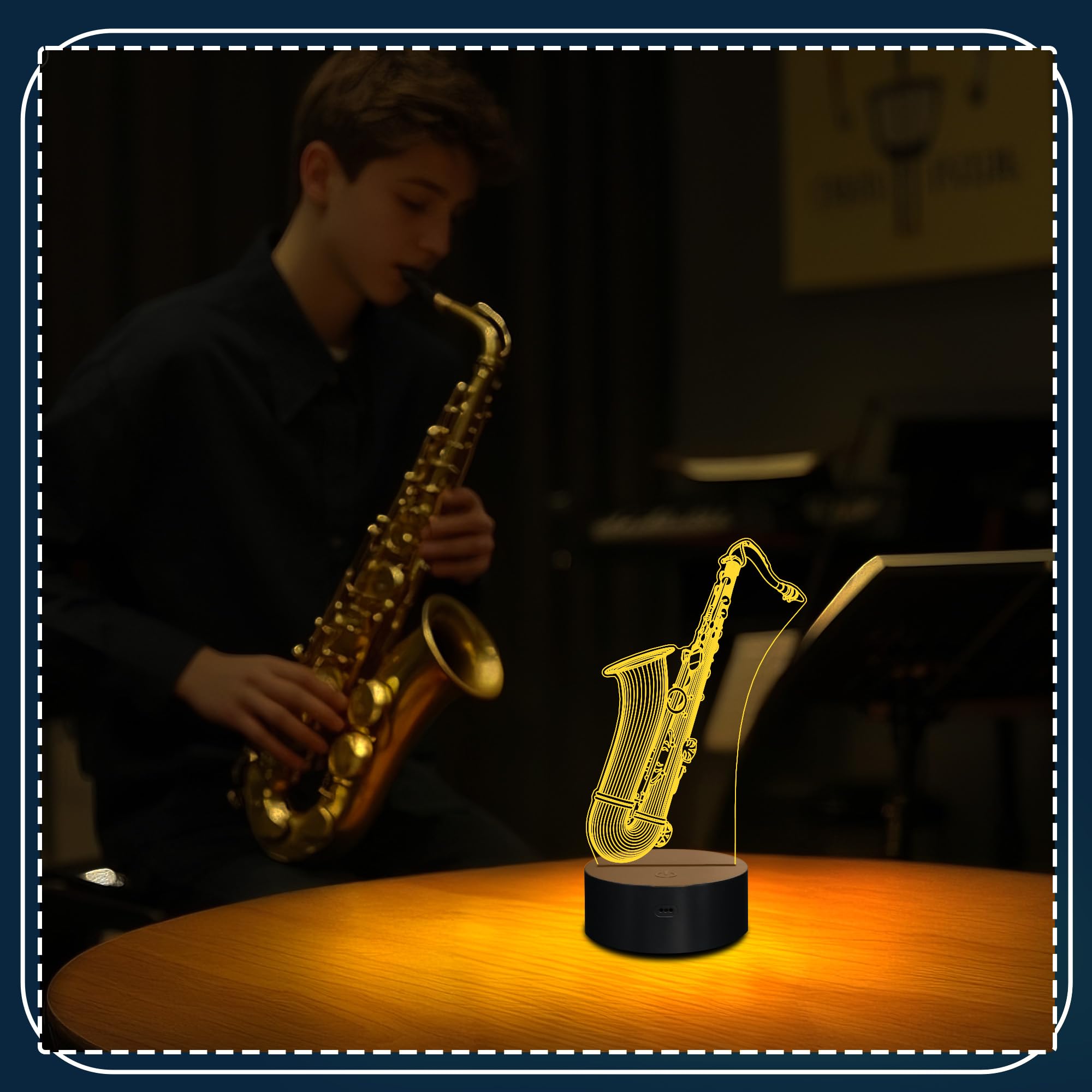 CoolGift Mart Saxophone Night Light, 3D LED Optical Illusion Lamp with 16 Colors and Remote Controller, Gifts for Saxophone Enthusiasts Music Lovers