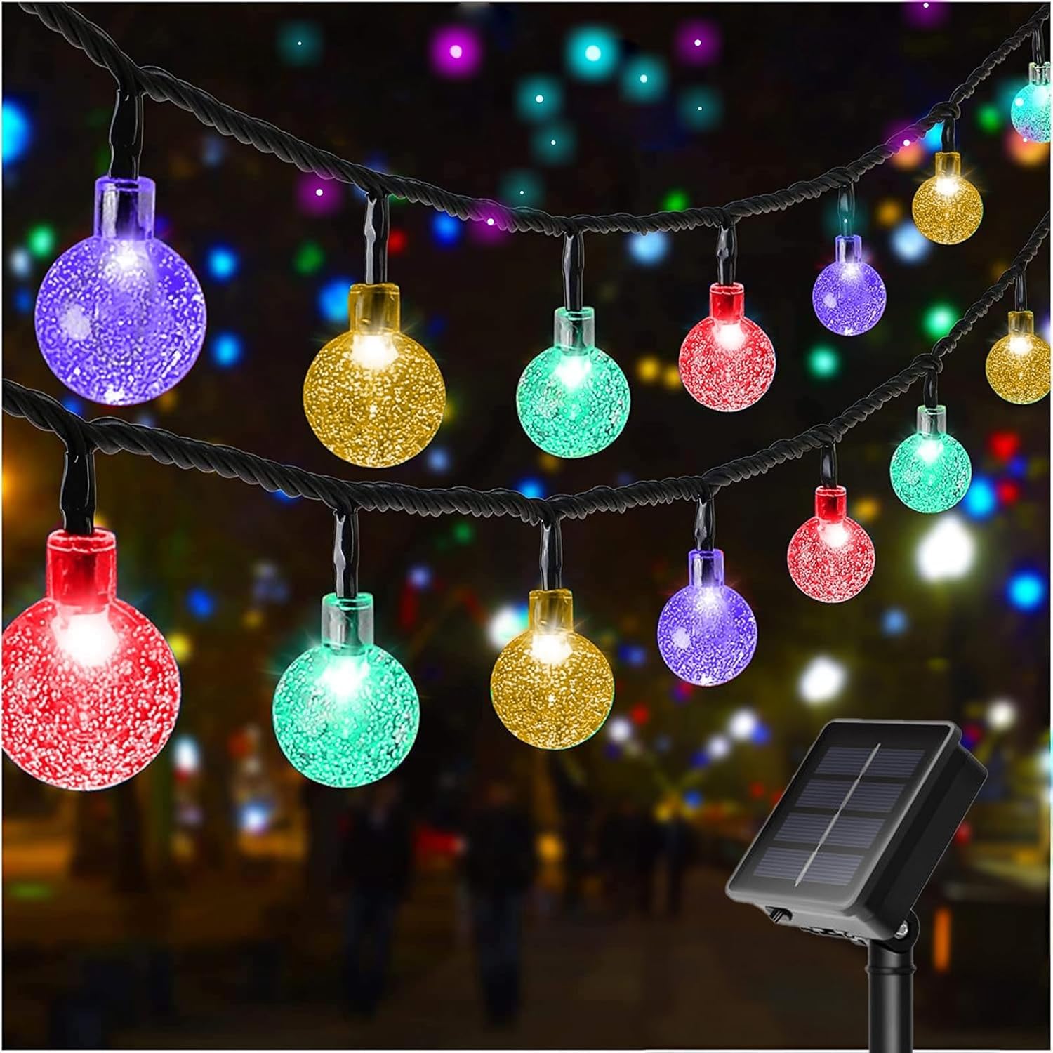 Stringa di luci solari impermeabili per esterni, 1 confezione da 50 LED da 2,3 cm ciascuna, luci da patio ad energia solare con 8 modalità di illuminazione per giardino, cortile, portico, festa di
