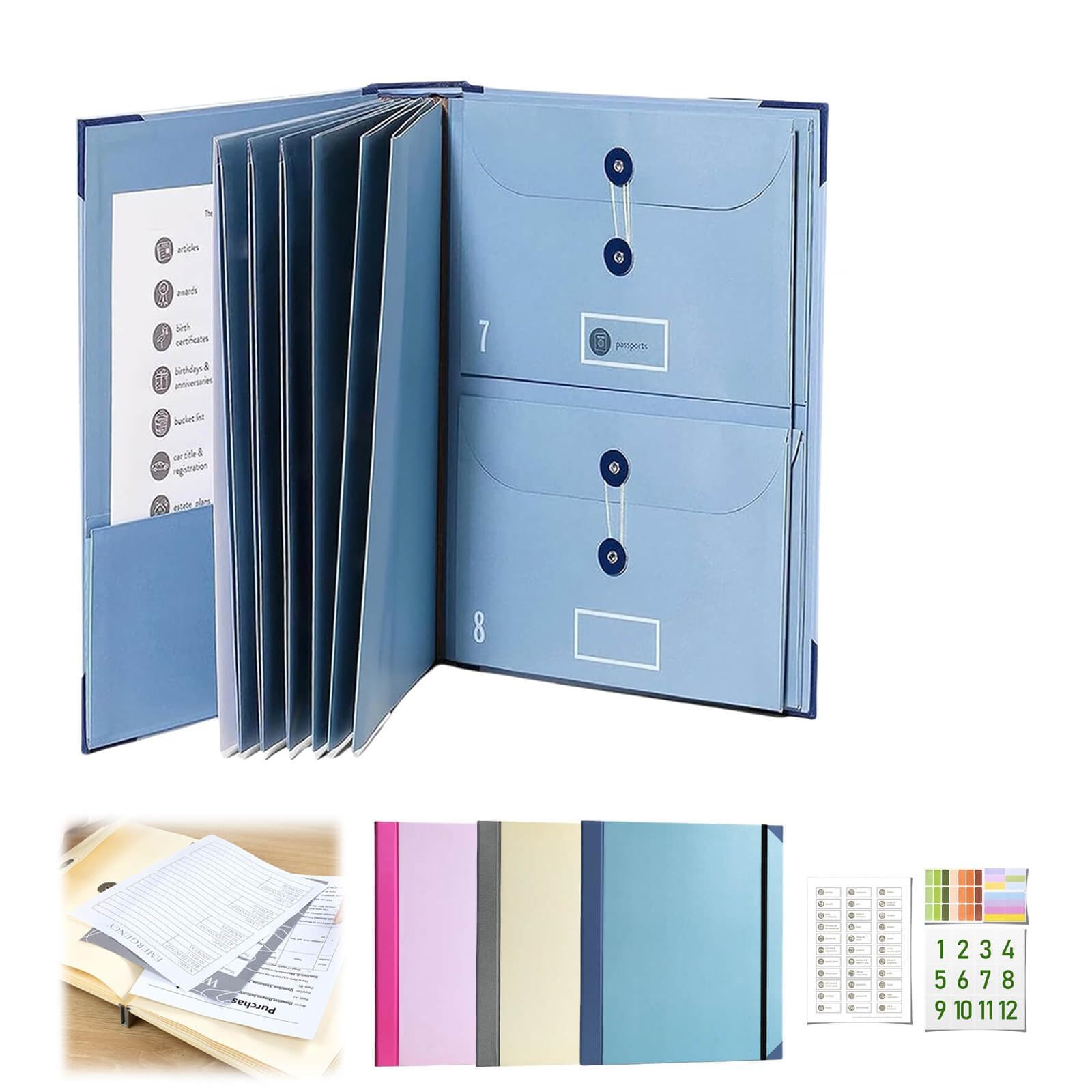 in Case I Die Binder, Daily Docs Binder Important Document Organizer, Bound Expanding File Folder for Important Papers, Birth Certificates, Passports, Photos, and Letters (A-Blue)