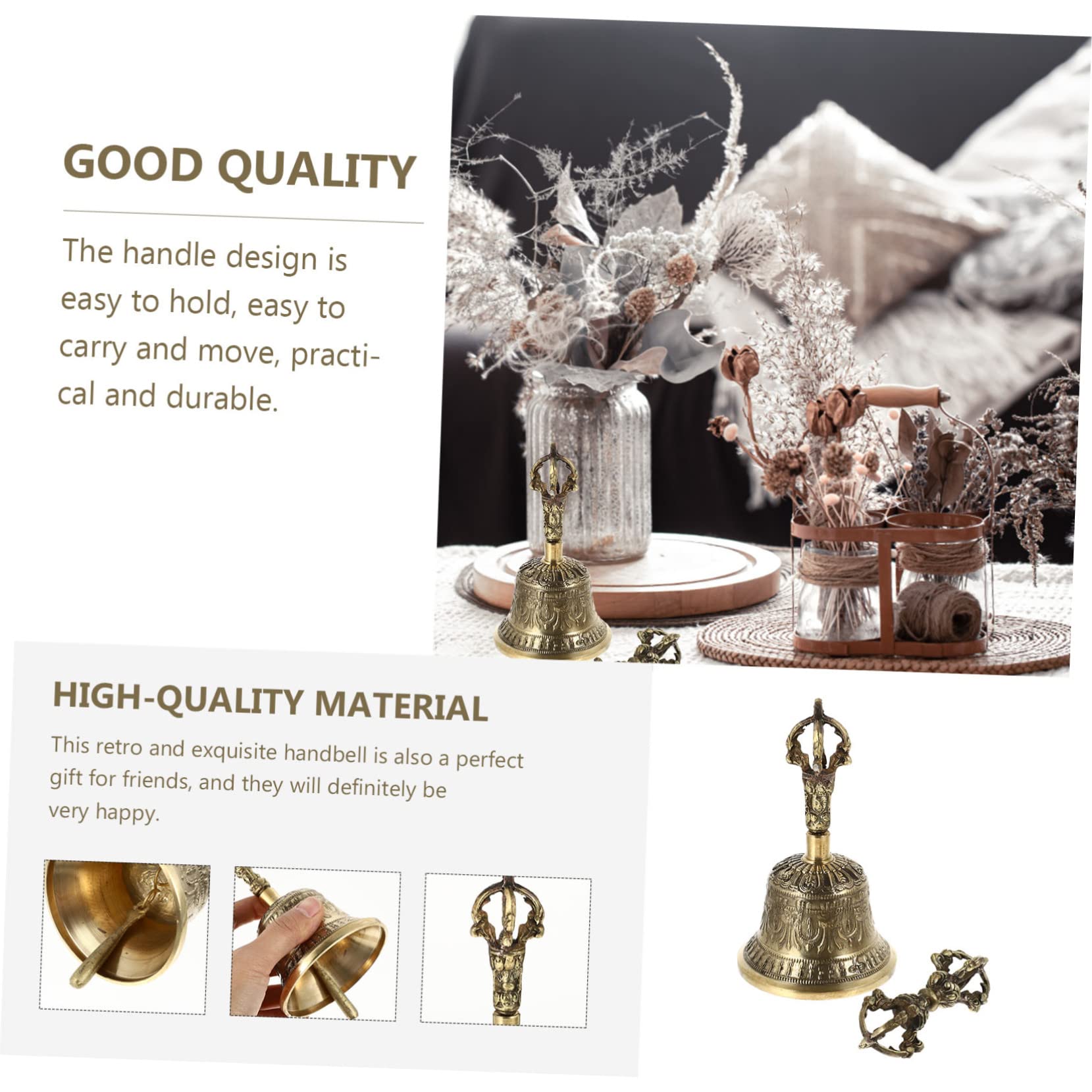ibasenice 1set Campana Tibetana Rame Portatile Con Dorje Per Cerimonie Buddiste e Meditazione Suono Intenso e Design Ergonomico Di Accessorio Essenziale Per Pratiche Spirituali