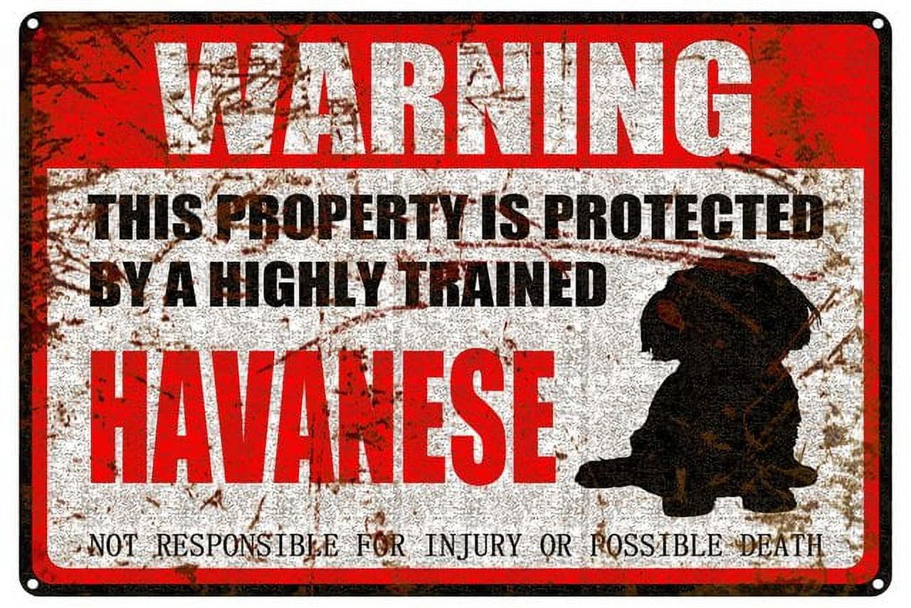 peiyeety Havanese Warning Aluminum Metal Sign Pet Gift,This Property is Protected by Highly Trained Sign 12x16 Inches