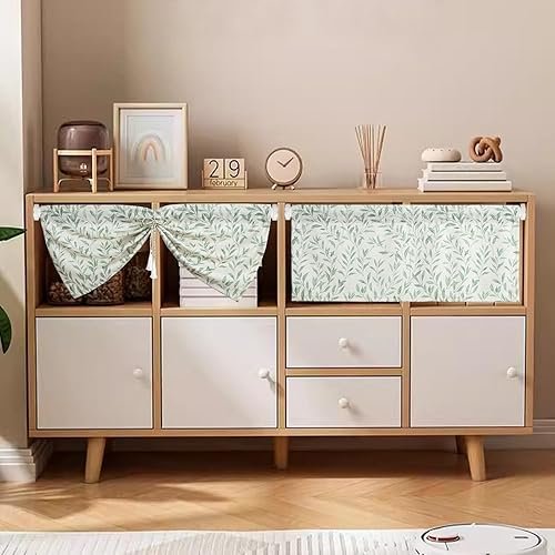 Miniatura 2 de VOGOL Cenefas de cocina de estilo rústico para ventanas, cortina con bolsillo para barra con patrón de hojas verdes para puerta francesa, 1 panel de