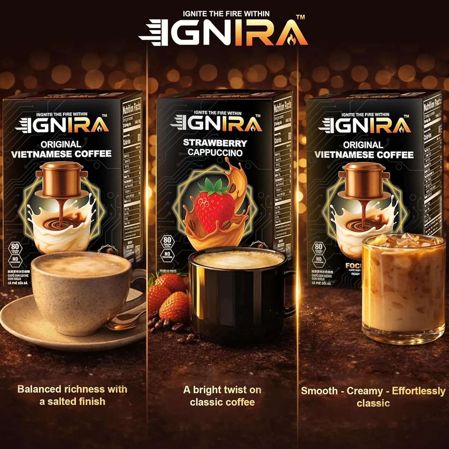 IGNIRA Original Instant Coffee – Hot or Iced Milk Coffees, Premium Robusta Instant Coffee Packets, Not Too Sweet, No Cholesterol, No Soybeans, Ready-to-Mix, Delicious, Easy-to-Make ,100 Single-Serve Sticks, Pack of 5 (12.69 oz x 5)