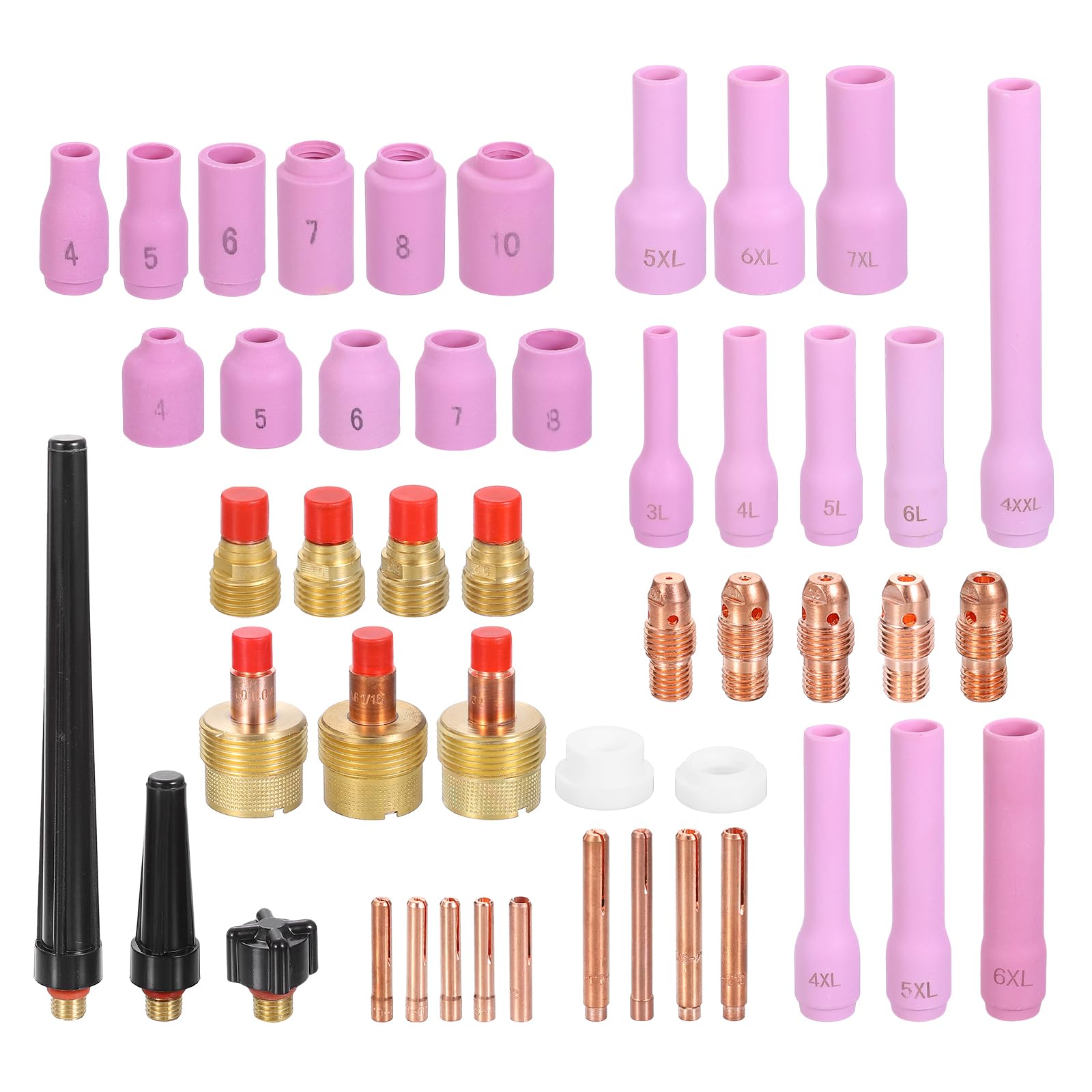 HARFINGTON Kit de 63 antorchas Tig para WP-9, WP-20, WP-25 con antorcha de soldadura TIG, conector de soporte de electrodo de tungsteno, boquilla de cerámica para equipos relacionados con soldadura