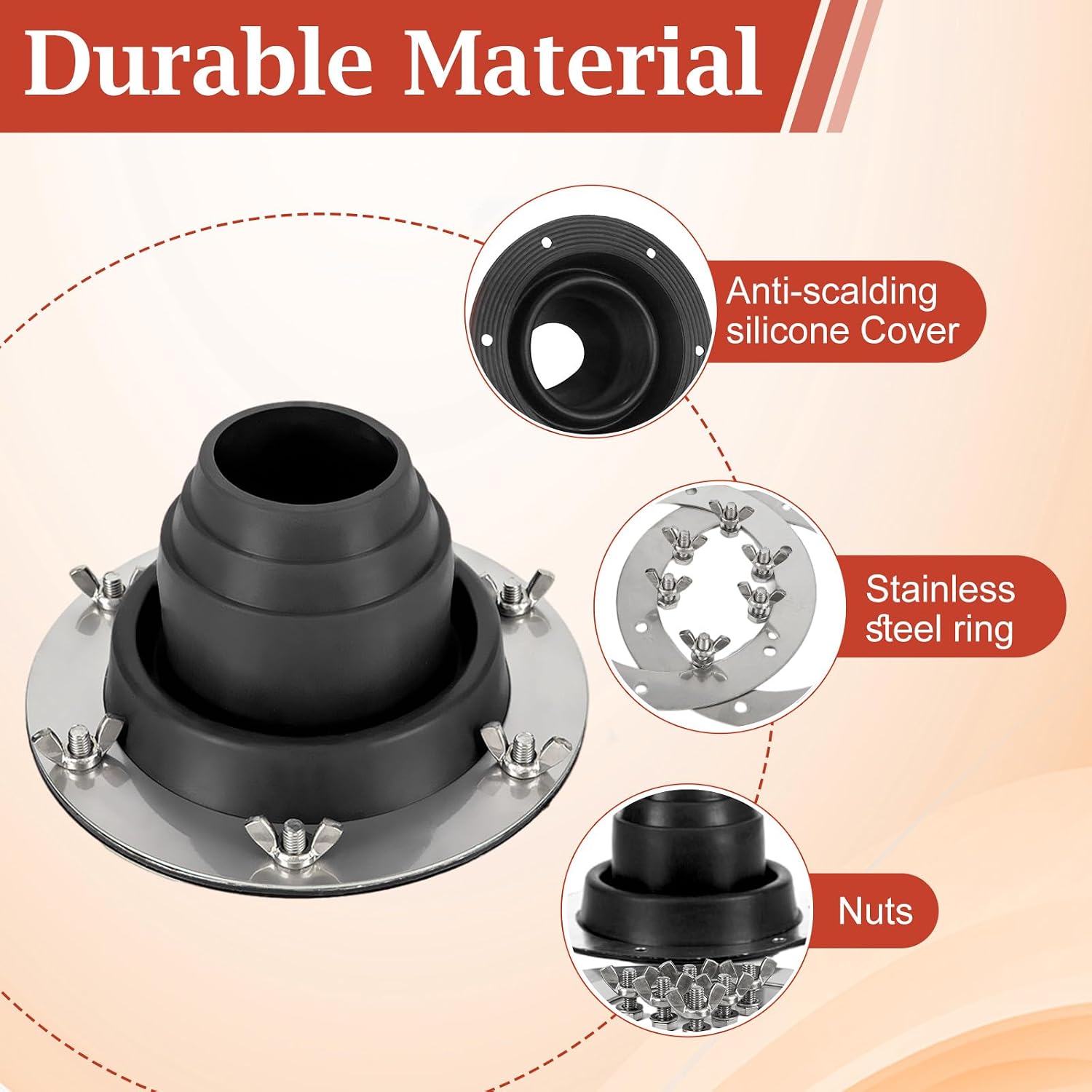 Tent Stove Jack Kit Black, Silicone High Temp Flexible Roof Jack Pipe Boot Metal Roofing Pipe Flashing for Bell Tent,Yurt,Wood Burner,Travel Stove (Pipe OD 1 3/4"-3 1/4")