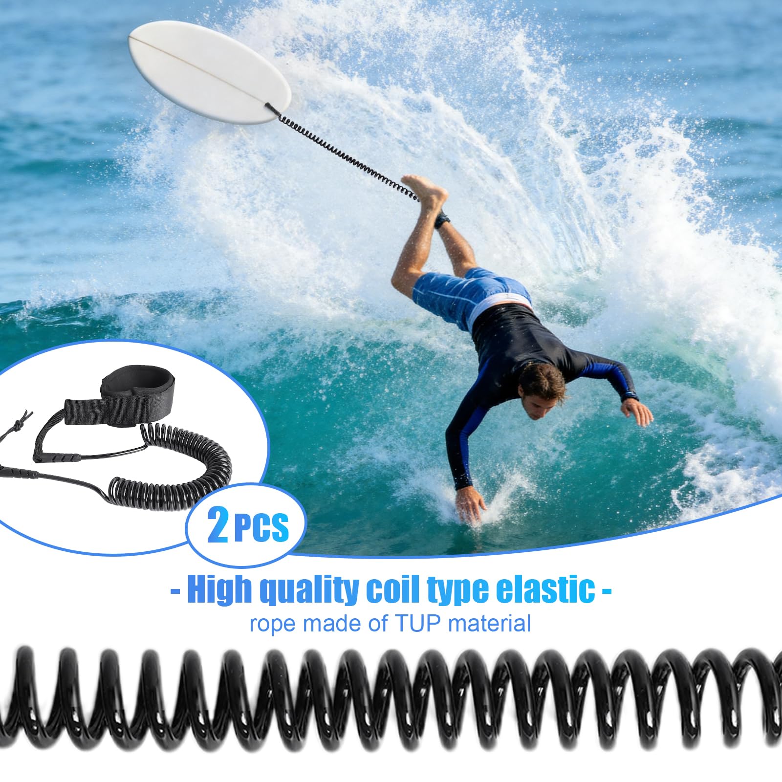 SUP Leash Leash 10ft, zwijana deska surfingowa z paskiem na stopę, 5 mm linka bezpieczeństwa TPU do deski SUP, deski surfingowej, kajaka, longboardu – czarna i pomarańczowa