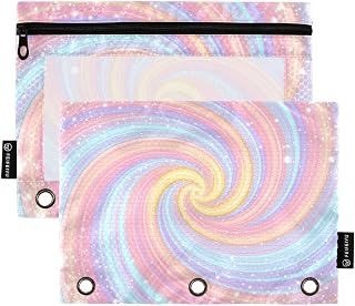 Gredecor 3 Ring Binder Pencil Pouch, Aesthetic Gradient Swirl Zippered Pen Case Pouches with Clear Window, 2 Pack Stylish Office & School Supplie