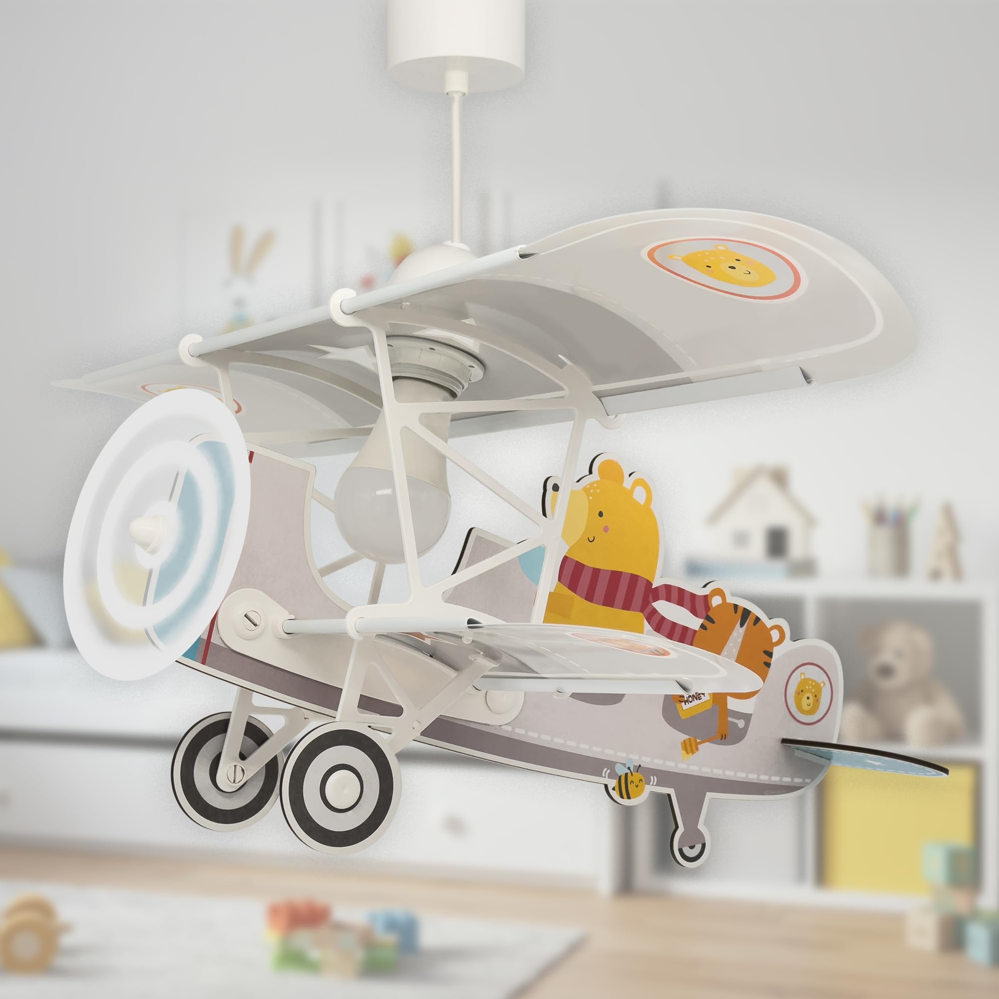 DALBER Lampada da soffitto a sospensione per bambini Teddy, Orso, 54522, E27-15W, grigia, lampade per bambini, cameretta, si illumina al buio | E27 - 15 W; cameretta dei bambini; lampade per bambini; brilla al buio; Teddy