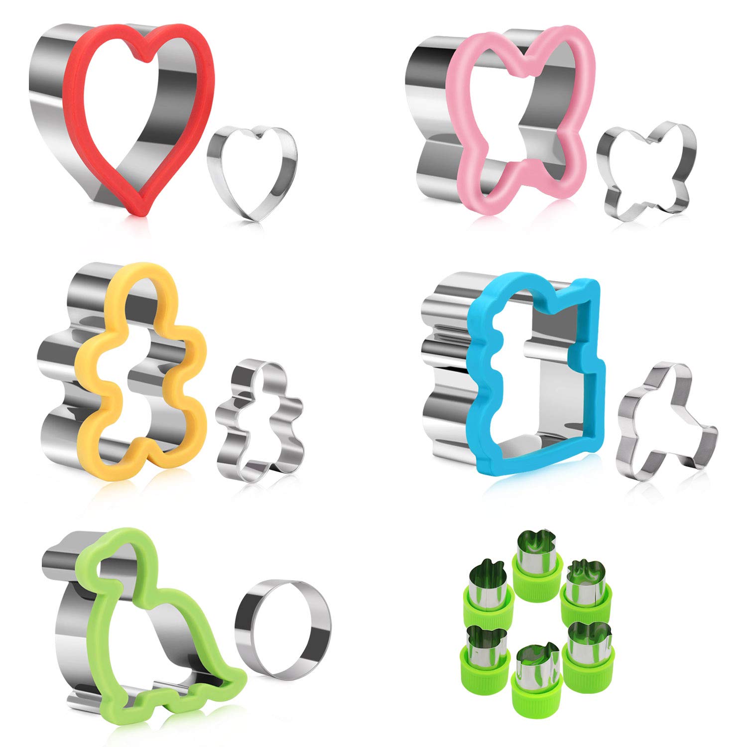 Sandwich Cutter Set, Joyoldelf 16 Pcs Cookie Cutter Vegetable Fruit Cutters Set for Safely Cutting Bread Pastry Veggies & Cake Fondant Pancake Decoration, Stainless Steel