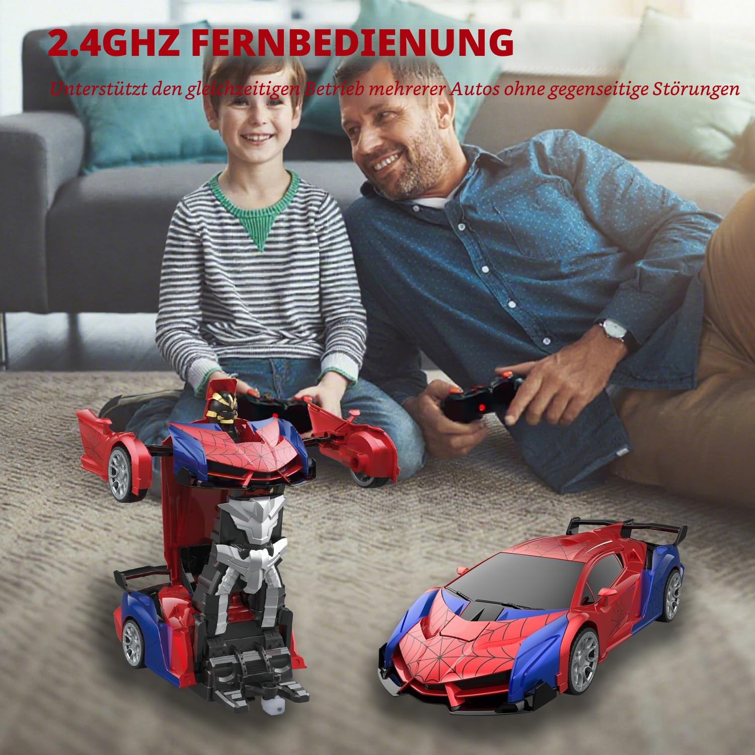 Ferngesteuertes Auto RC Transform Spielzeug ab 4 5 6 7 8 9 Jahre Junge Mädchen, 2.4G 360° Drehung 2 in 1 Roboter & Remote Control Car mit Fernbedienung Geburtstag Geschenk Kinder Spielzeugauto