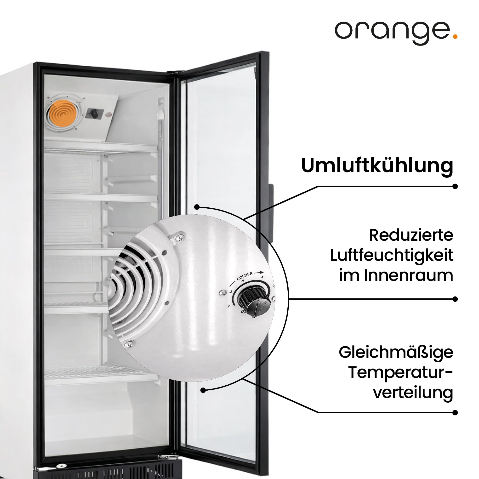 Profi-Getränkekühlschrank 230L Umluftkühlung Glastür Abschließbar LED-Beleuchtung 50cm Weiß-Schwarz