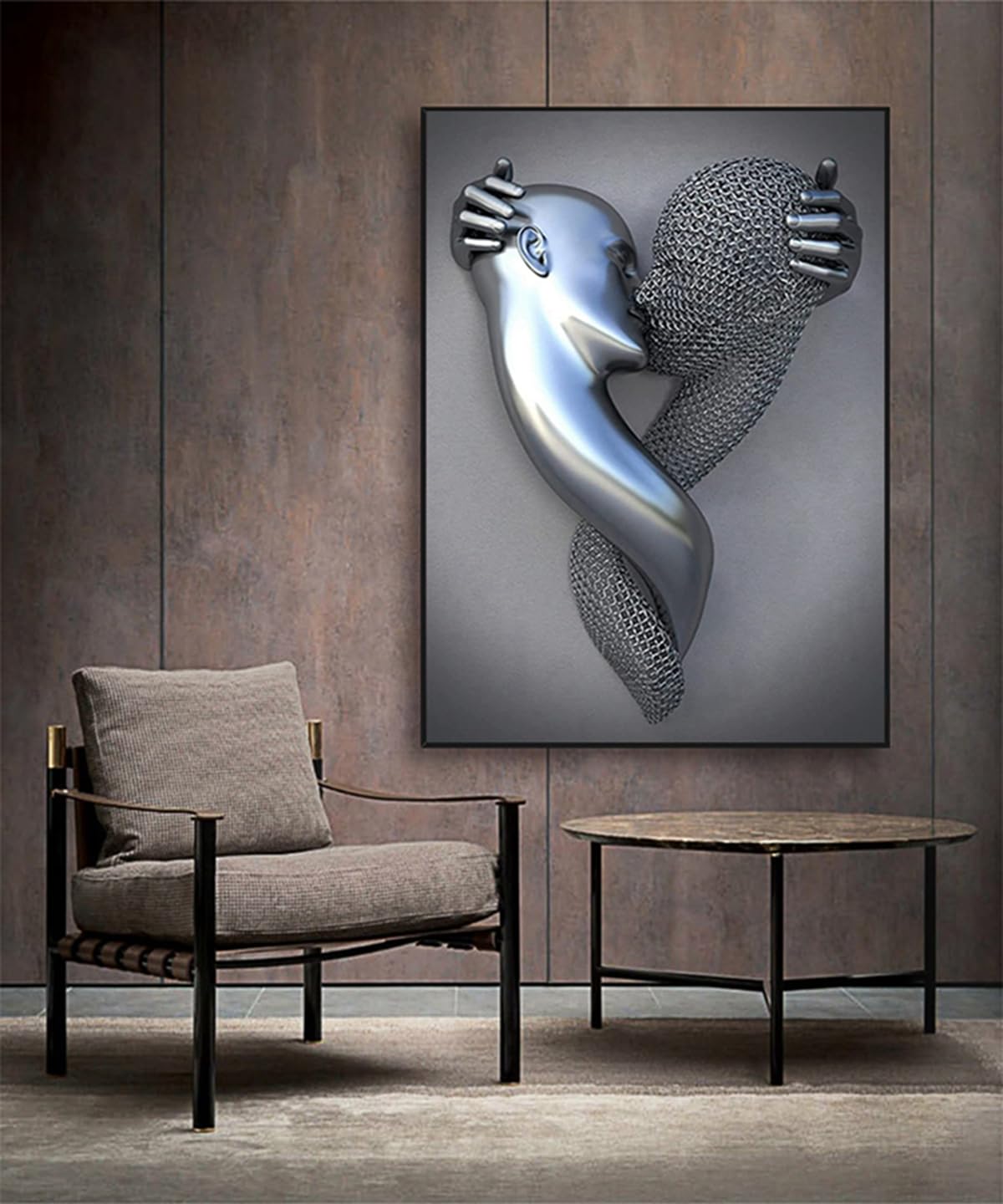 JNAOZI 3D Lovers Metal Figure Statue Canvas Painting Love Hug Abstract Art Frameless (Poster 6.50 x 70 cm x 1 Piece) - Image 4