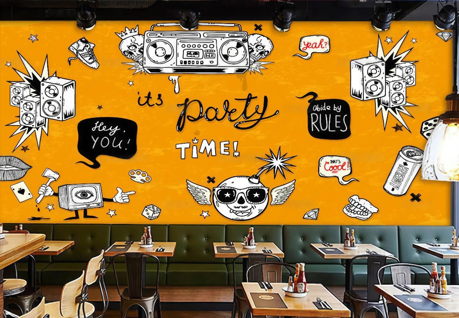 Xdoubao 3D Wallpaper Fashion Trend Graffiti Music Bar Theme Drink Shop Afternoon Tea Western Restaurant Background Wall Wallpaper Coffee Shop Mural,,150X105cm