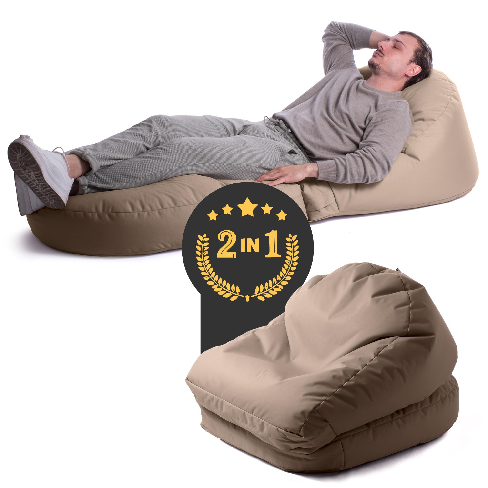 Avalon - Pouf Chaise Longue da Esterno Pieghevole Double Jive, Poltrona Sacco Letto Comodo e Impermeabile, Perfetto da Giardino, Arredo Piscina, Design Moderno, Made in Italy(75x180cm-Tortora)