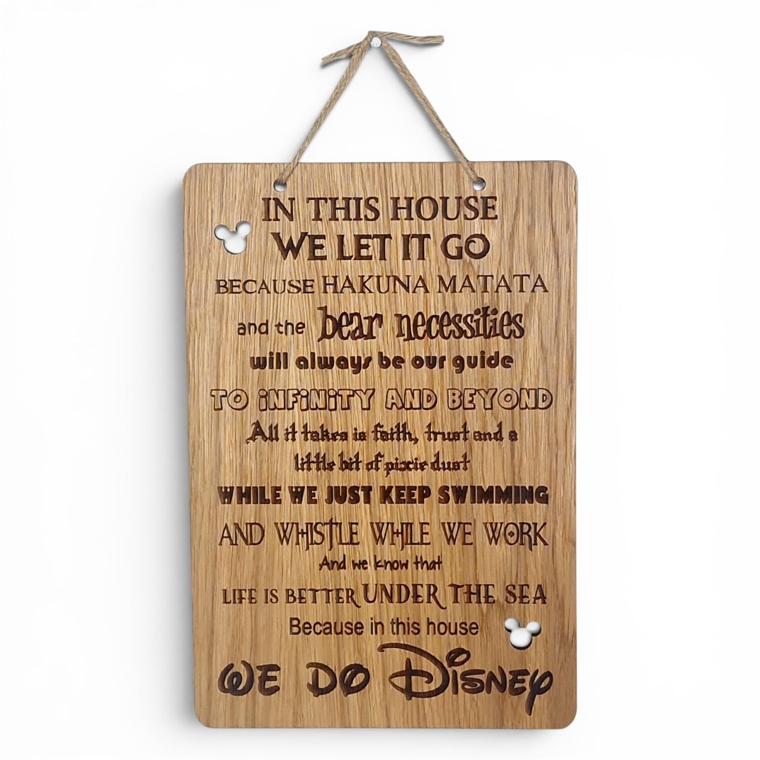 Charlie & Jane In This House We Do Disney Quote Wall Sign Hanging rustic wooden house shabby chic room plaque childrens kids gift laser engraved hand made. (LARGE)